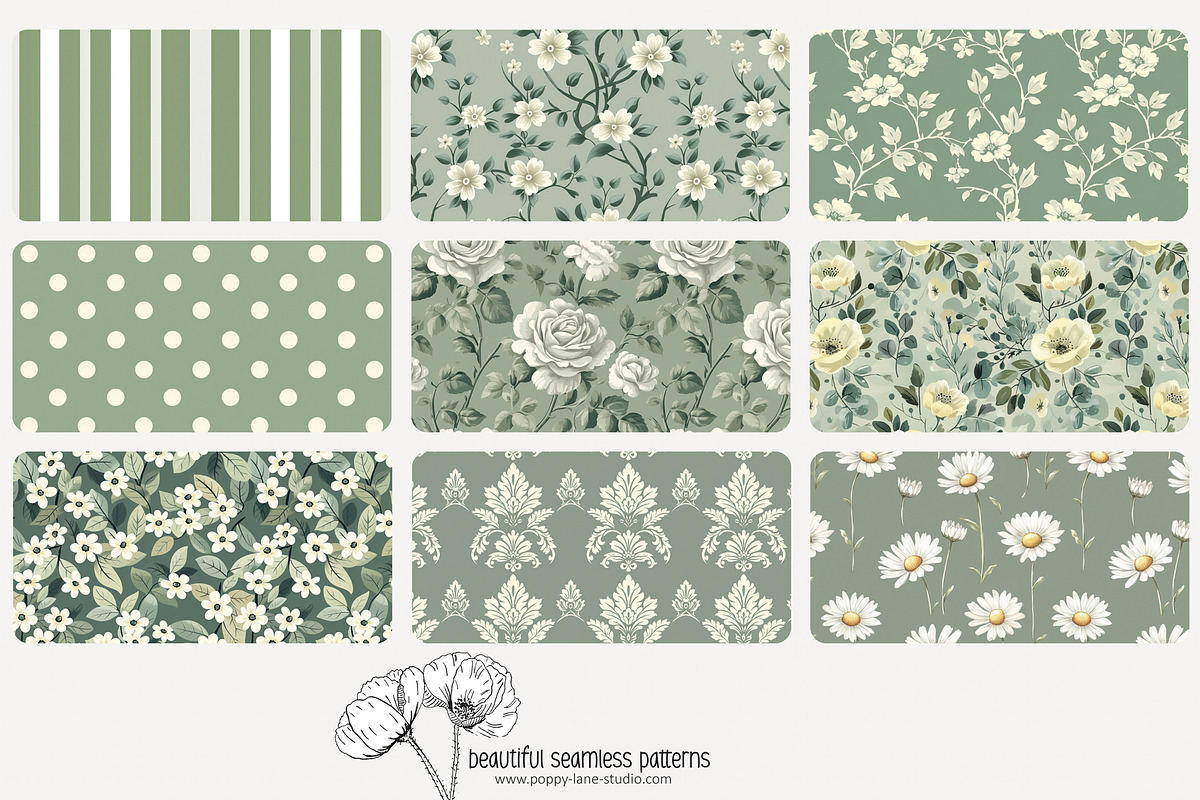 70 sage green seamless pattern, a Pattern Graphic by Poppy Lane Studio (Photo 2 of 10)