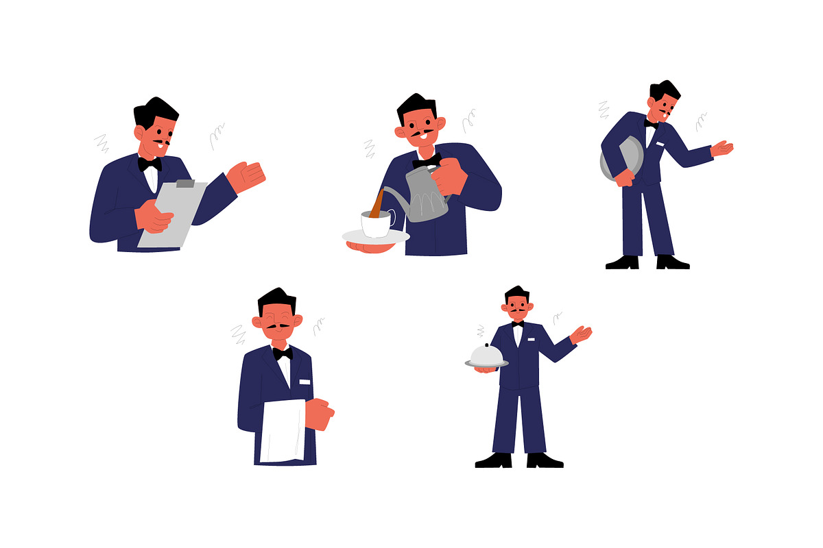 Waiter Man Character Vol 1, a Work Illustration by SLAB! Design (Photo 3 of 3)