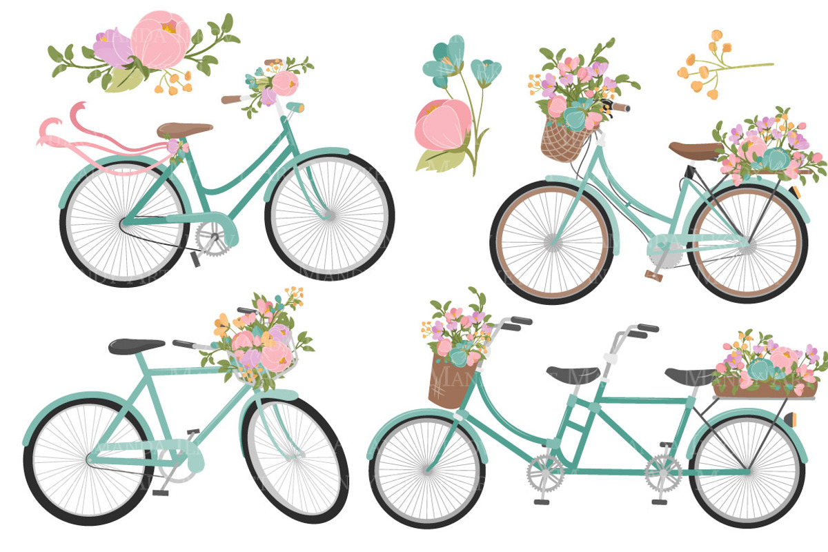Garden Party Floral Bicycles Clipart, an Illustration by Amanda Ilkov (Photo 5 of 5)