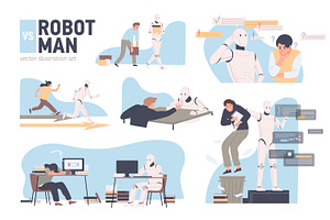 Robots vs people, AI technology set, a Technology Illustration by Good Studio