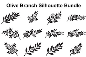 Olive Leaf Branch Silhouette Set
