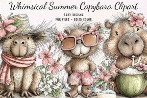 Whimsical Summer Capybara Clipart, an Illustration by CreationArt
