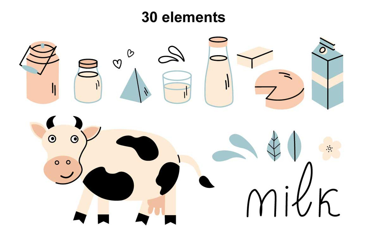 Dairy products and a cow, a Pattern Graphic by Oxi An illustrator (Photo 3 of 7)
