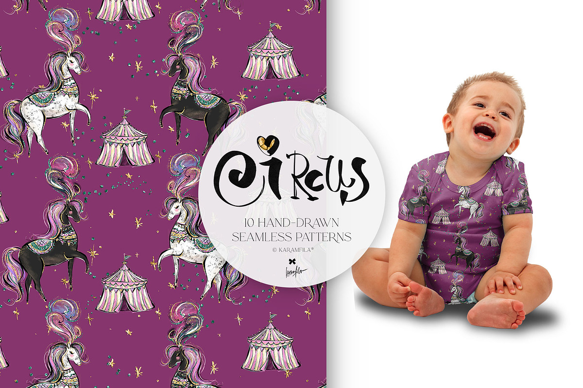 Circus Glitter Seamless Patterns, a Pattern Graphic by KaramfilaS (Photo 4 of 13)
