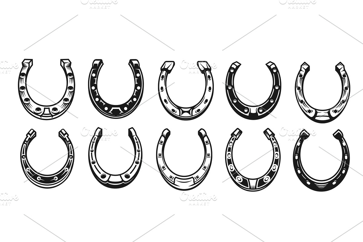 Vintage lucky iron horseshoes, a Decorative Illustration by Vector Tradition