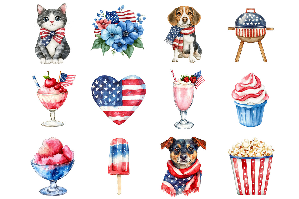 Watercolor 4th of July Clipart, a Seasonal Illustration by Design Market (Photo 4 of 5)
