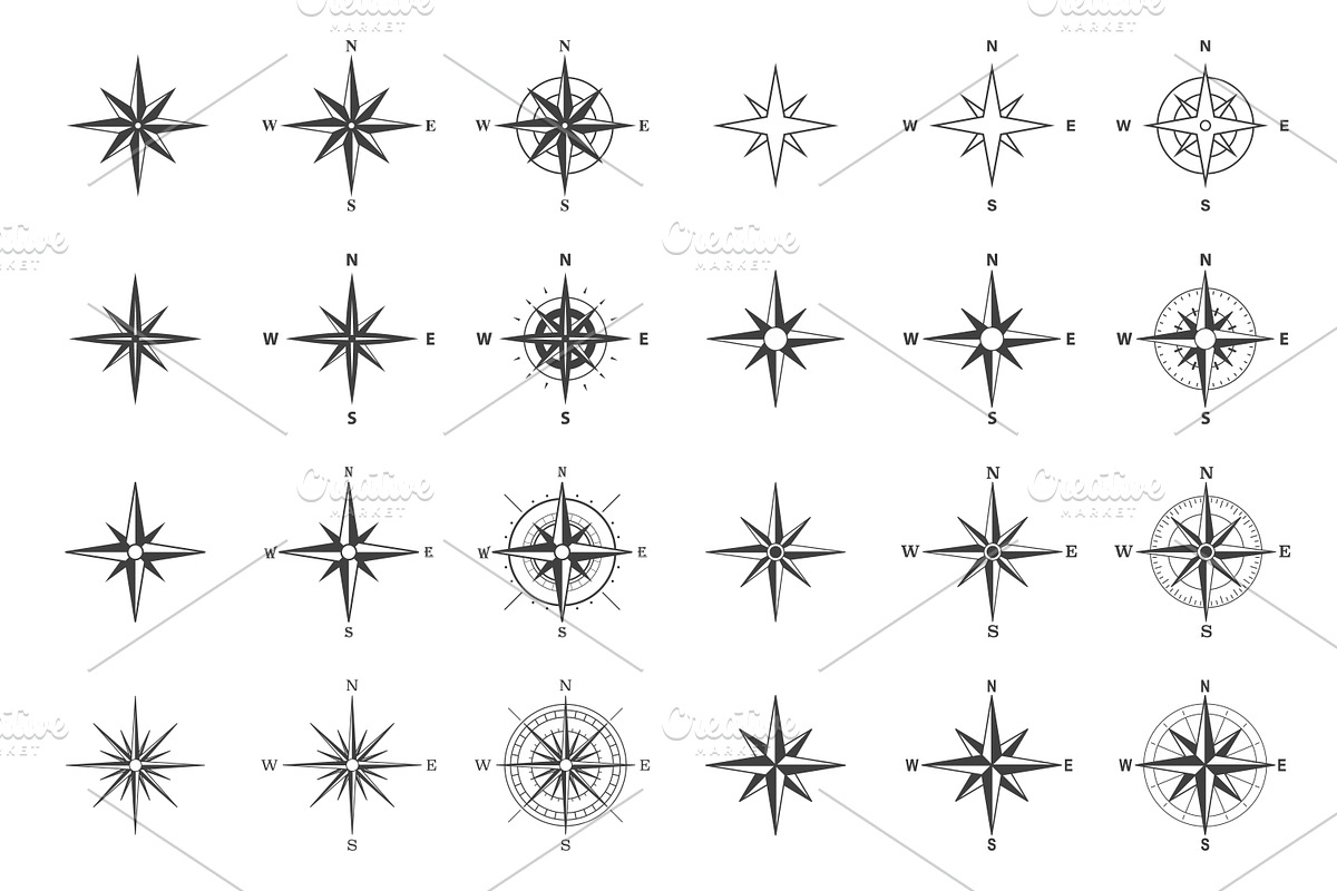 Compass Rose Vector Set, an Object Graphic by Gomolach