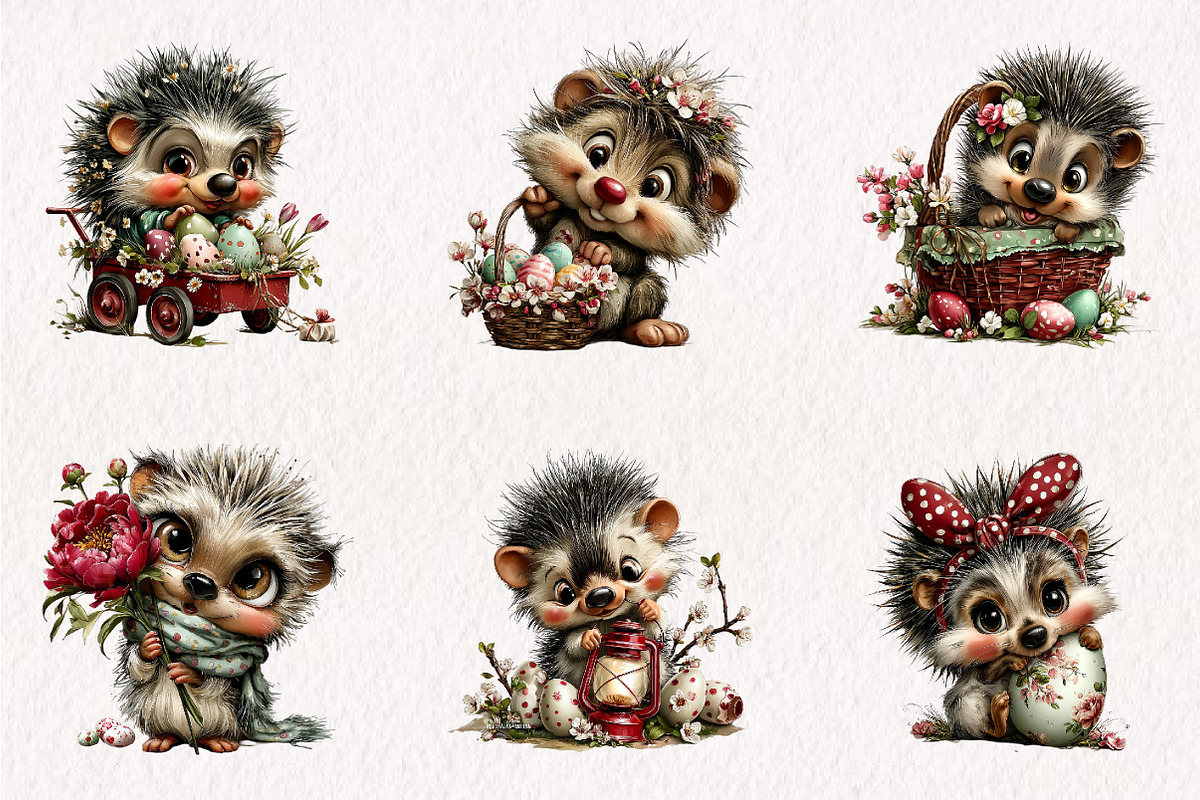 Whimsical Easter Hedgehog Clipart, an Illustration by CreationArt (Photo 7 of 7)