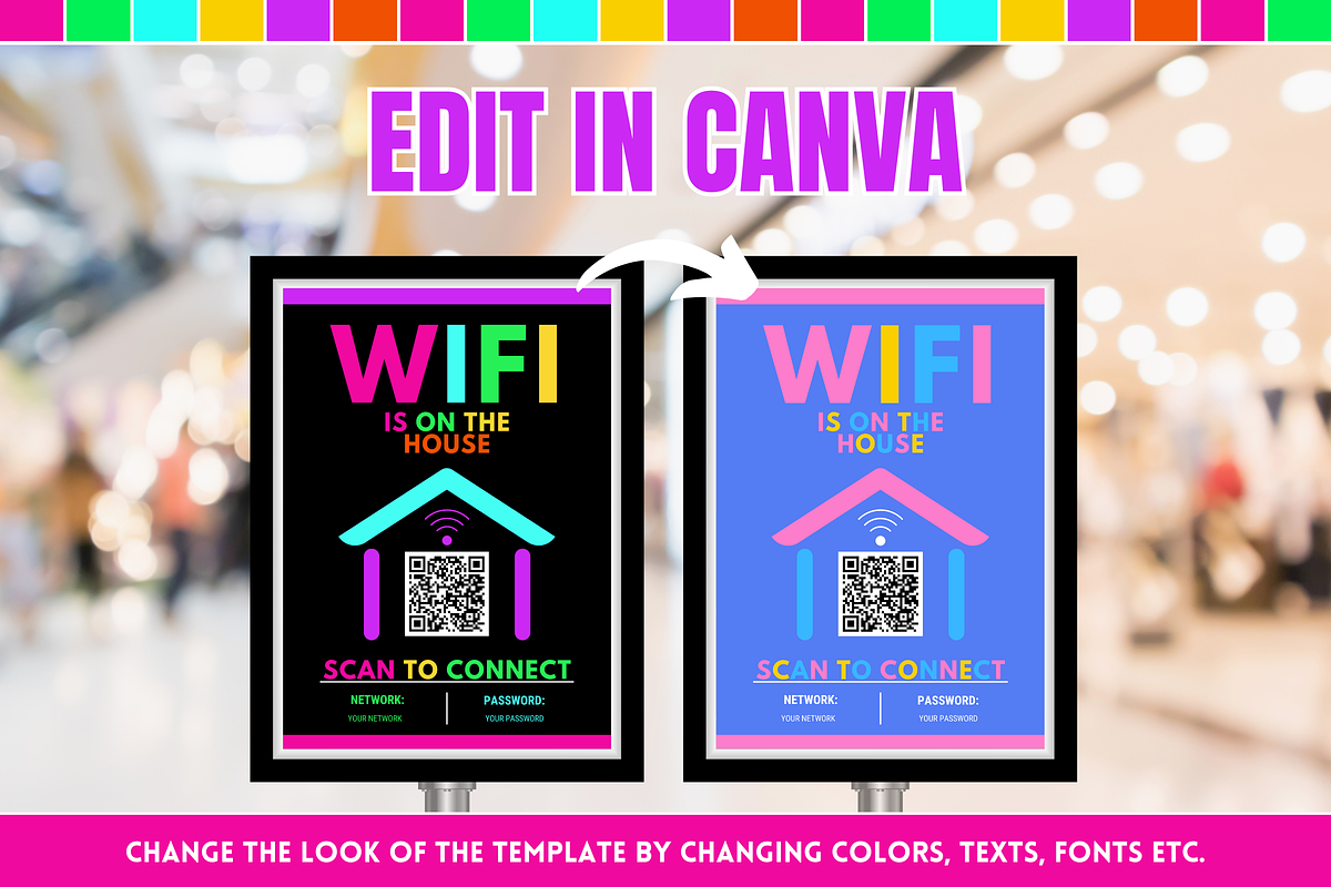 WiFi QR Code Sign - Neon, a Stationery Template by SunshineStudioBoutique (Photo 4 of 10)