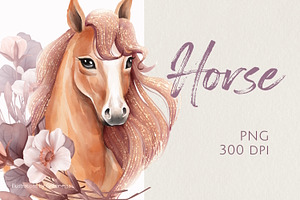 Elegant Horse Floral Illustration, an Animal Illustration by Gribanessa