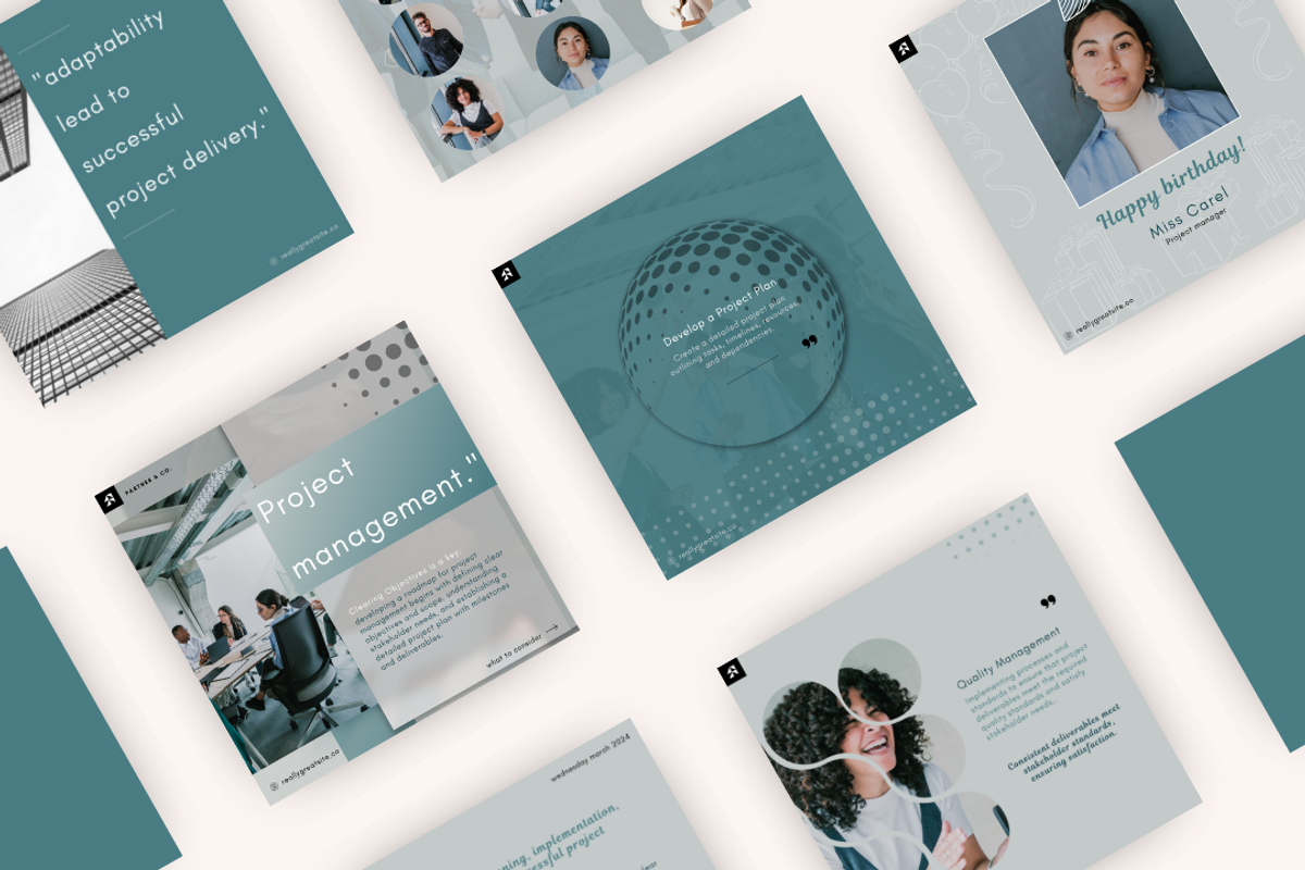 LinkedIn Square Posts SeaGreen&Grey, a Social Media Template by digital.incubator.yum (Photo 1 of 9)