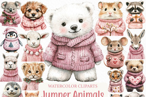 Pink Jumper Animals Christmas Clipar, an Illustration by Craft Nest