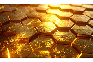 Golden hexagonal tiles glow with, an Abstract Photo by Igor Tichonow