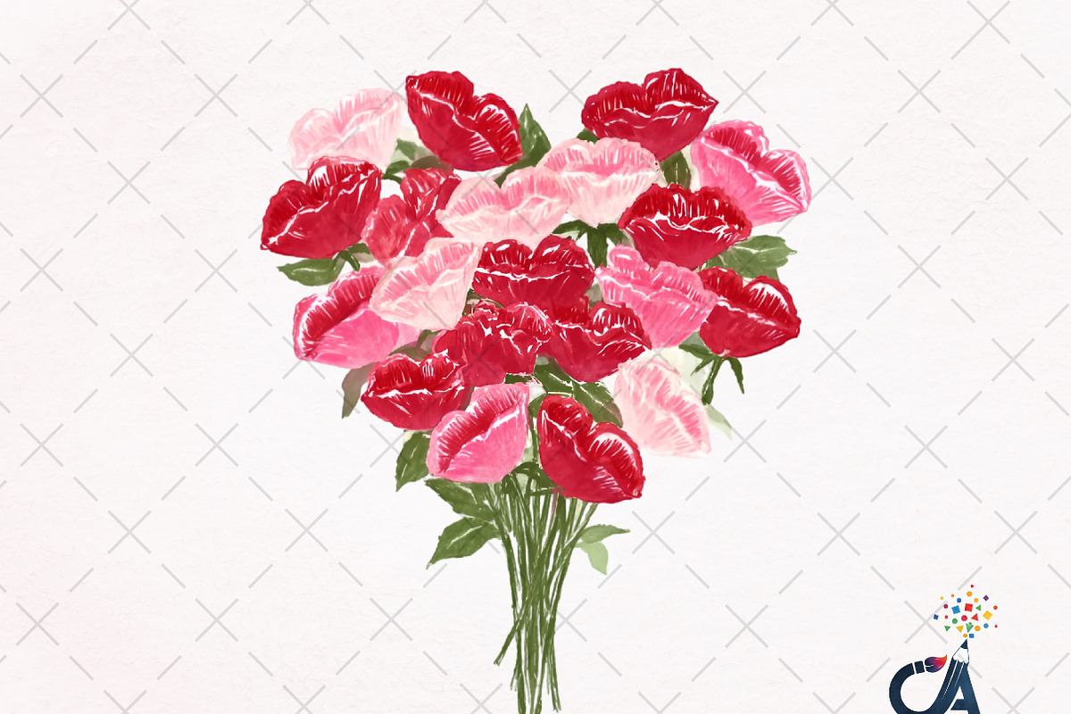 Watercolor Valentines Roses Clipart, an Illustration by Creative Art (Photo 1 of 6)
