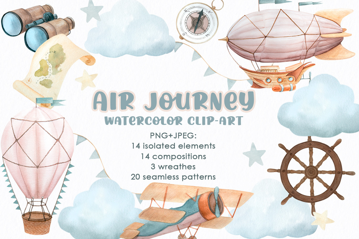 Air journey watercolor clip art, an Illustration by FerroDakora (Photo 1 of 6)