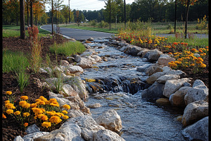 Flowing stream alongside a winding p, a Photo by Tanuart