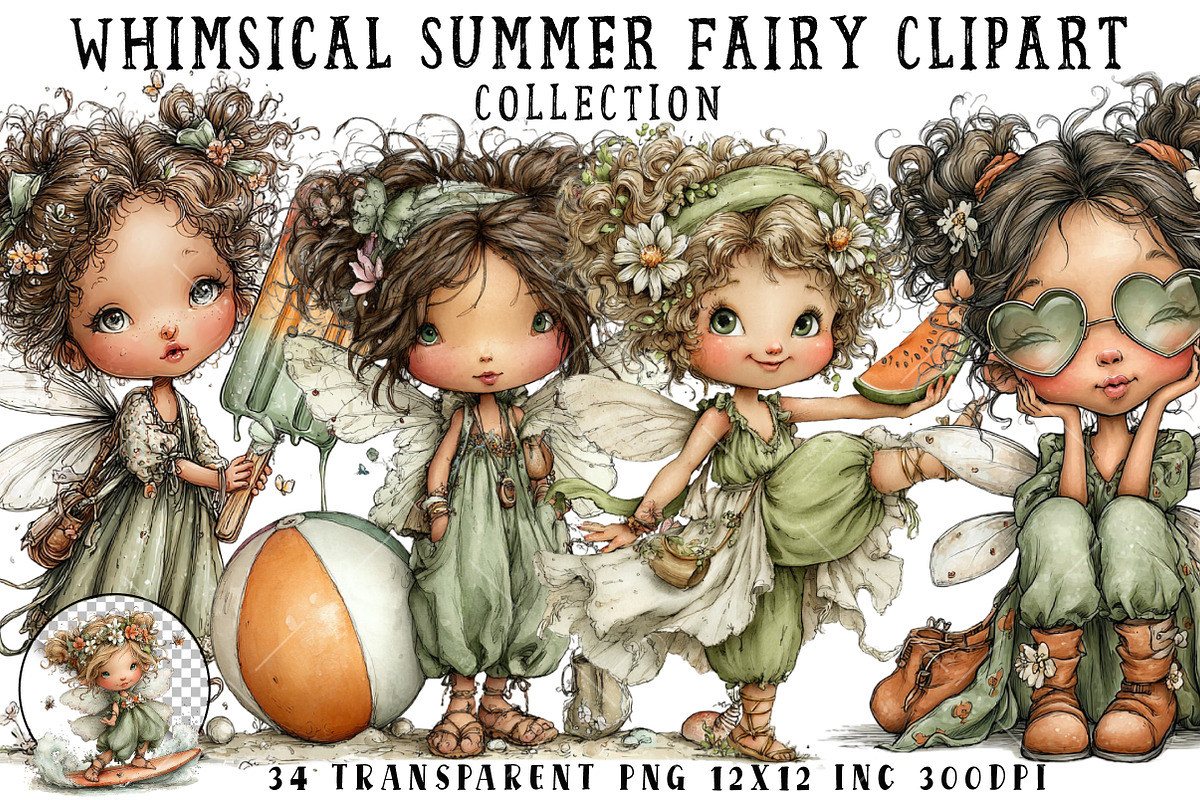 Whimsical Summer Fairy Clipart, an Illustration by OK Design (Photo 1 of 6)