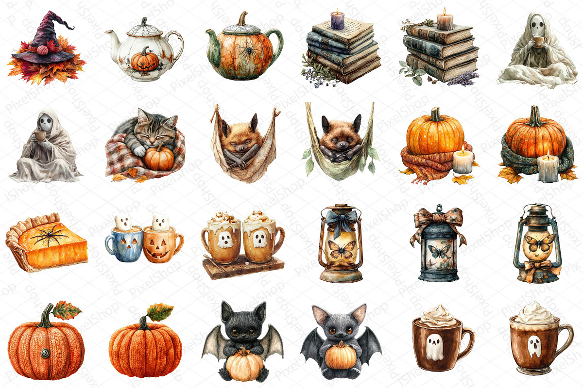 Watercolor Cozy Halloween Clipart, an Illustration by DreamPrint404 (Photo 4 of 5)