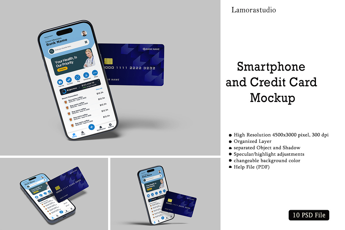 Smartphone and Credit Card Mockup, a Product Mockup by lamorastudio (Photo 1 of 11)