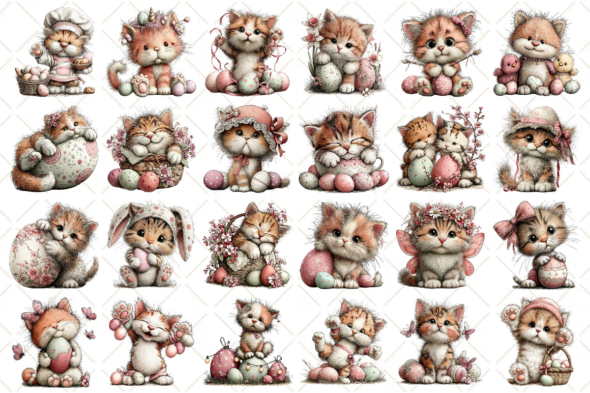Whimsical Easter Cat Clipart, an Illustration by Black Bird Studio (Photo 2 of 5)