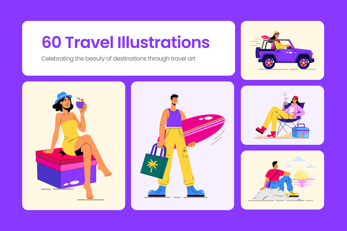 60 Travel Flat Illustrations, a Transportation Illustration by Vectors Market (Photo 1 of 6)