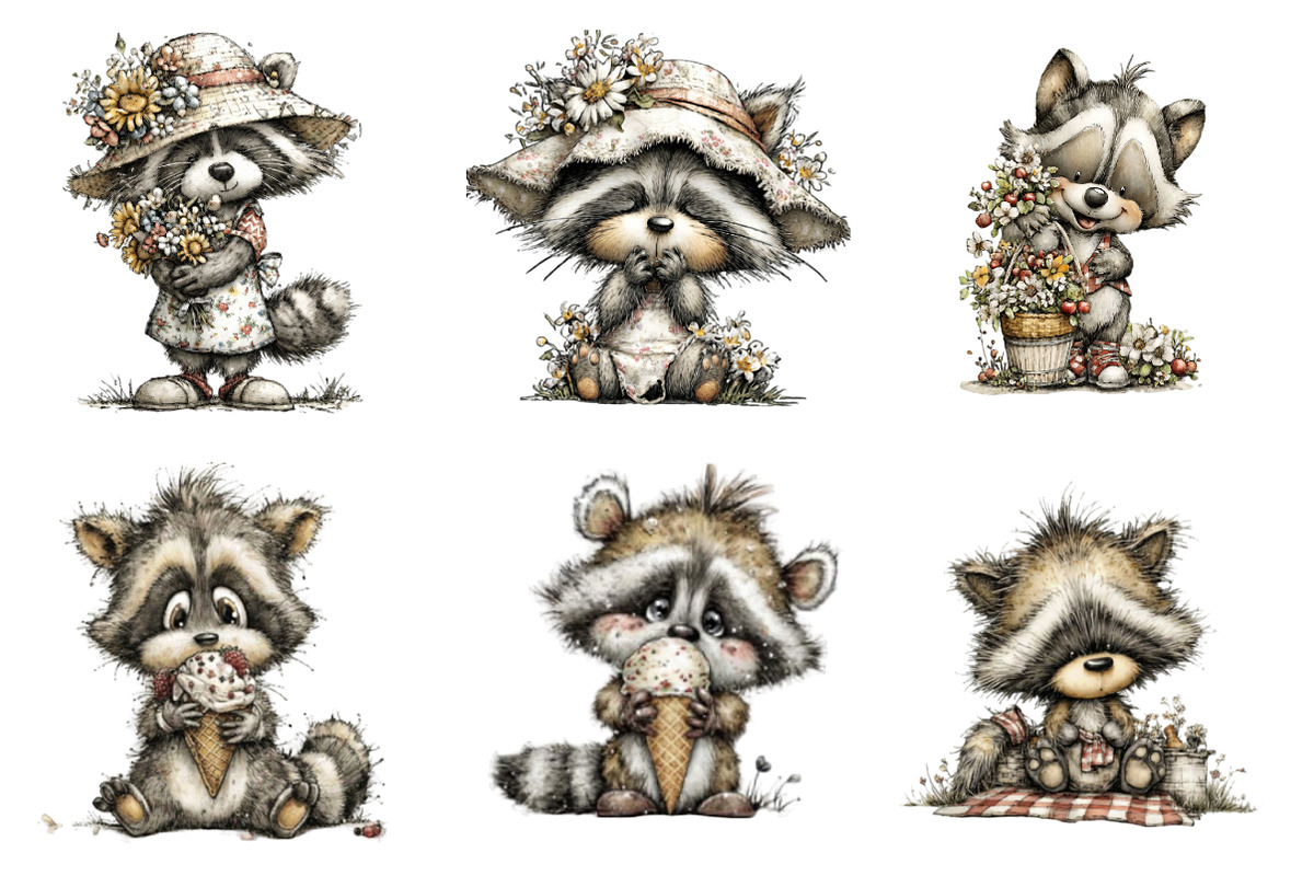Whimsical summer raccoon clipart, an Illustration by SinaCreation (Photo 3 of 8)
