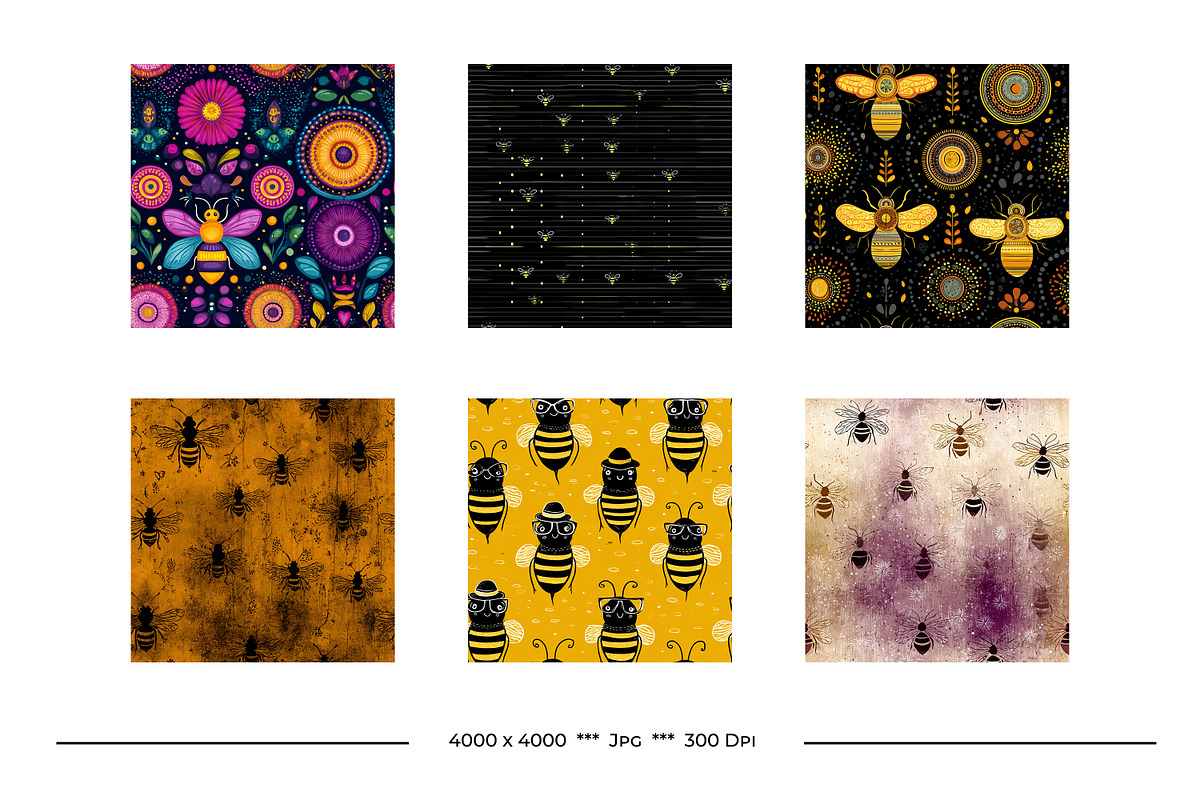 Bee Patterns in Retro Art Styles, a Pattern Graphic by karenfoleyphoto (Photo 5 of 13)