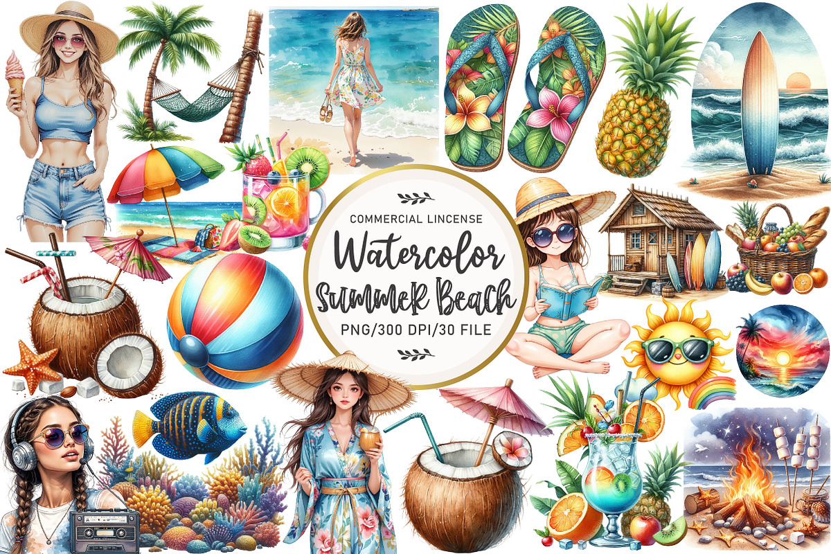 Summer Sublimation Clipart, an Illustration by OK Design (Photo 1 of 5)