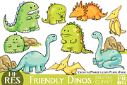 FRIENDLY DINOS - Digital Clipart, an Illustration by Purple Frog (Thumbnail 1 of 5)