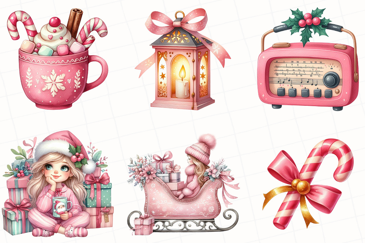 Watercolor Pink Christmas Clipart, an Illustration by OK Design (Photo 4 of 5)