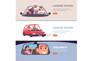 Talk in car. characters talking with, a Transportation Illustration by Onyx