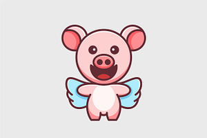 Baby Pig With Wings Logo Abstract