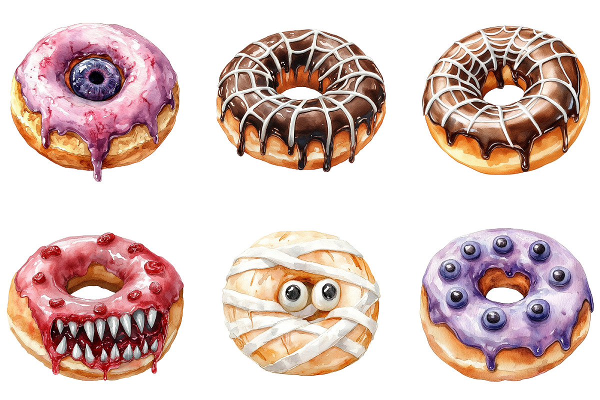 Donut Clipart, Halloween Donut Clipa, an Illustration by DreamArtGraphic (Photo 2 of 5)