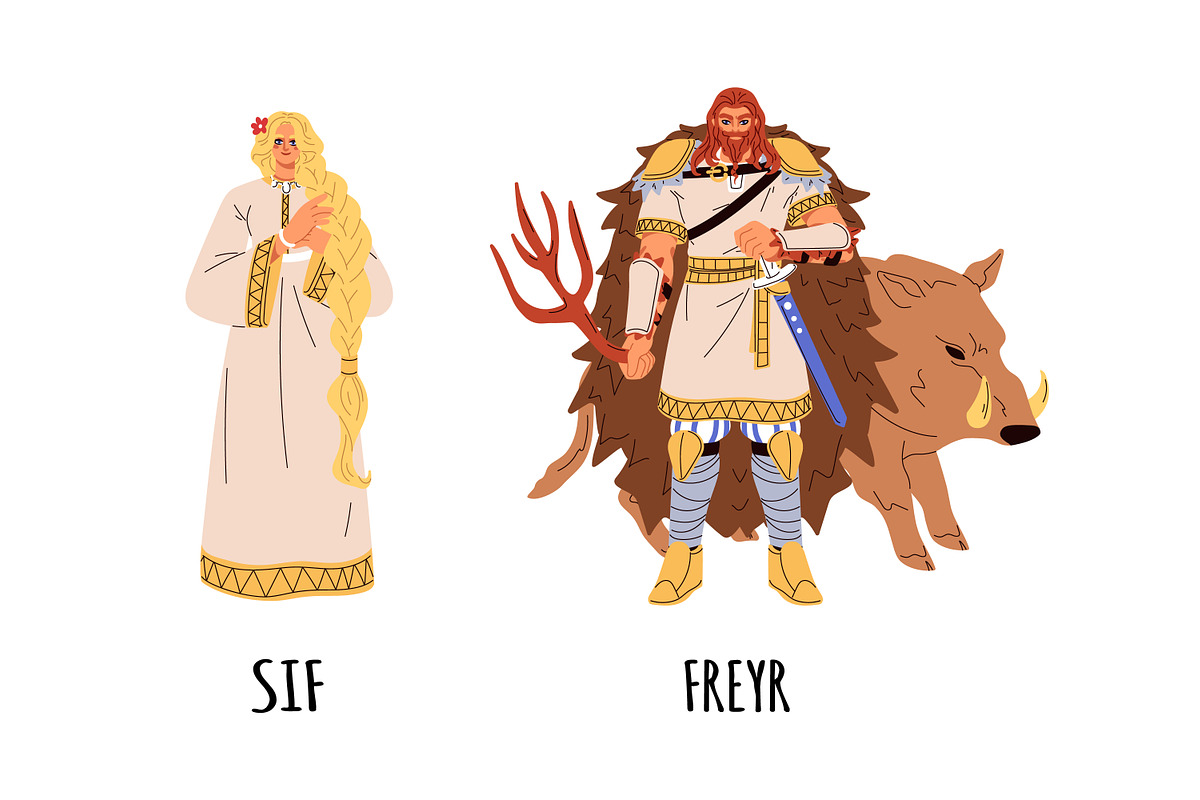Norse mythology. Gods, goddesses set, a Person Illustration by Good Studio (Photo 4 of 9)