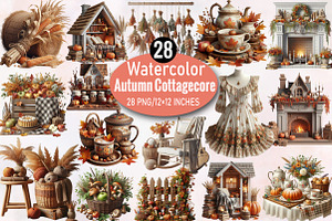 Watercolor Autumn Cottagecore  Clipa, an Illustration by SVGArt