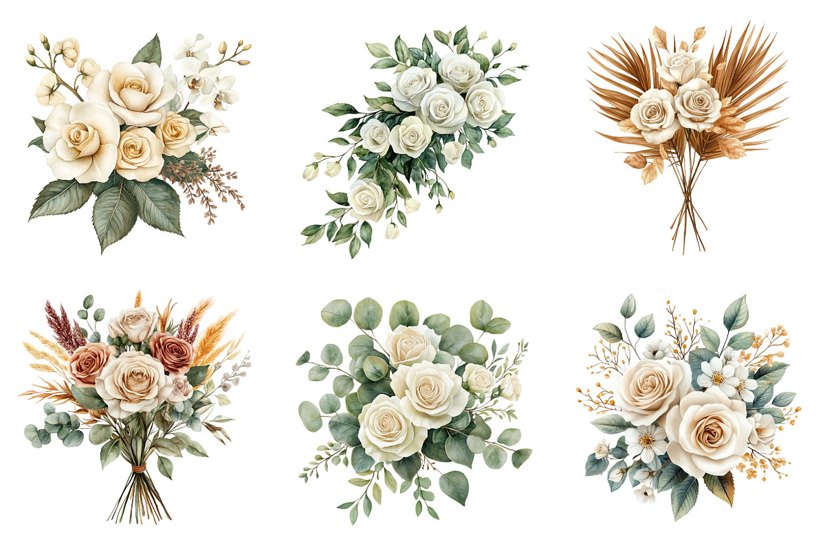 Watercolor White Boho Wedding Floral, an Illustration by SinaCreation (Photo 2 of 7)
