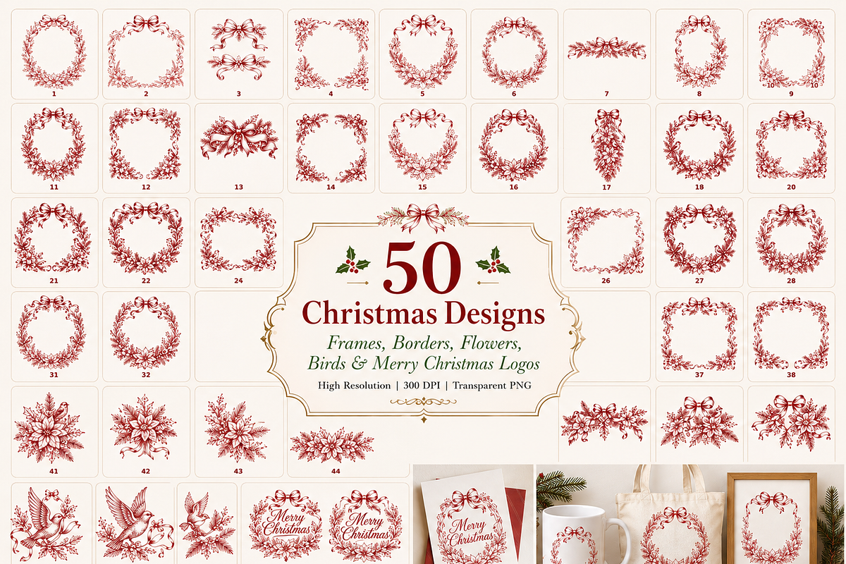 50 Christmas Clipart Bundle, a Decorative Illustration by HeavensStar (Photo 1 of 8)