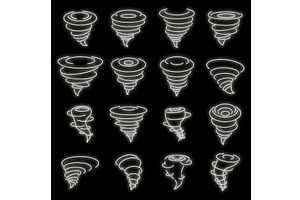 Tornado air icons set vector neon, an Illustration by Ylivdesign