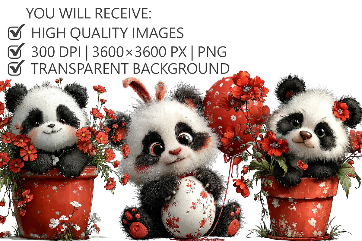 Whimsical Easter Panda Clipart, an Illustration by Pixels.Craft (Photo 2 of 5)