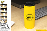 White Tumbler Mockup Bundle on Table, a Cups & Container Mockup by Banana Hey (Thumbnail 1 of 6)