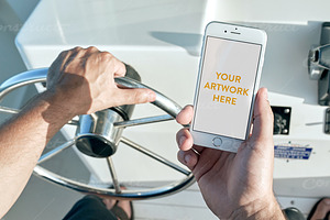 Nautical iPhone on Boat Mockup PSD