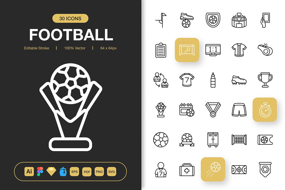 Football Icons, an Outline Icon by Spacepixel Creative