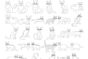 Cartoon Cats, Outline & Silhouette 1