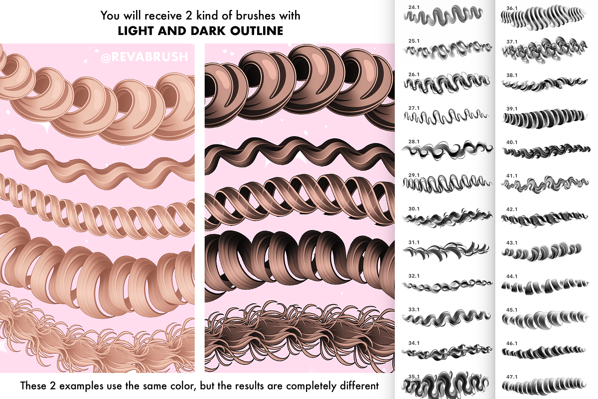 Procreate Hair Female Portrait brush, a Brush Add-On by Revabrush (Photo 2 of 8)