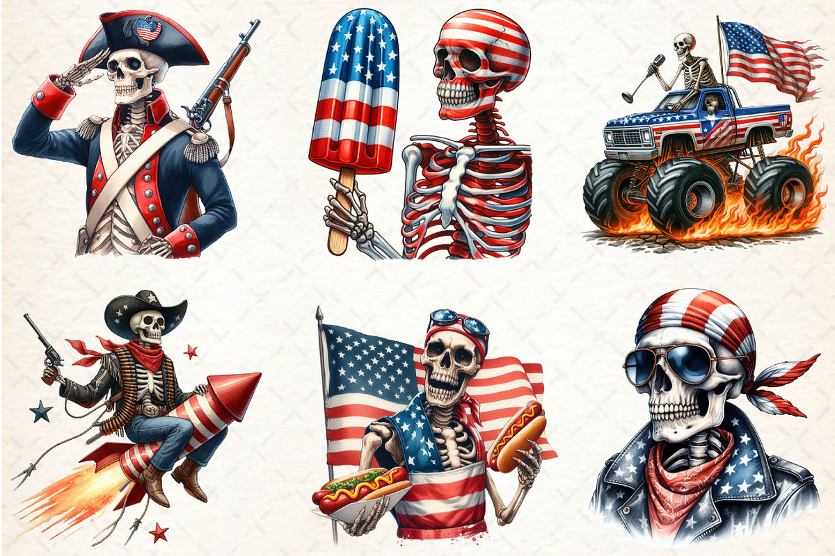 Funny 4th of July Skeleton Sublimati, an Illustration by Rose Art (Photo 2 of 4)