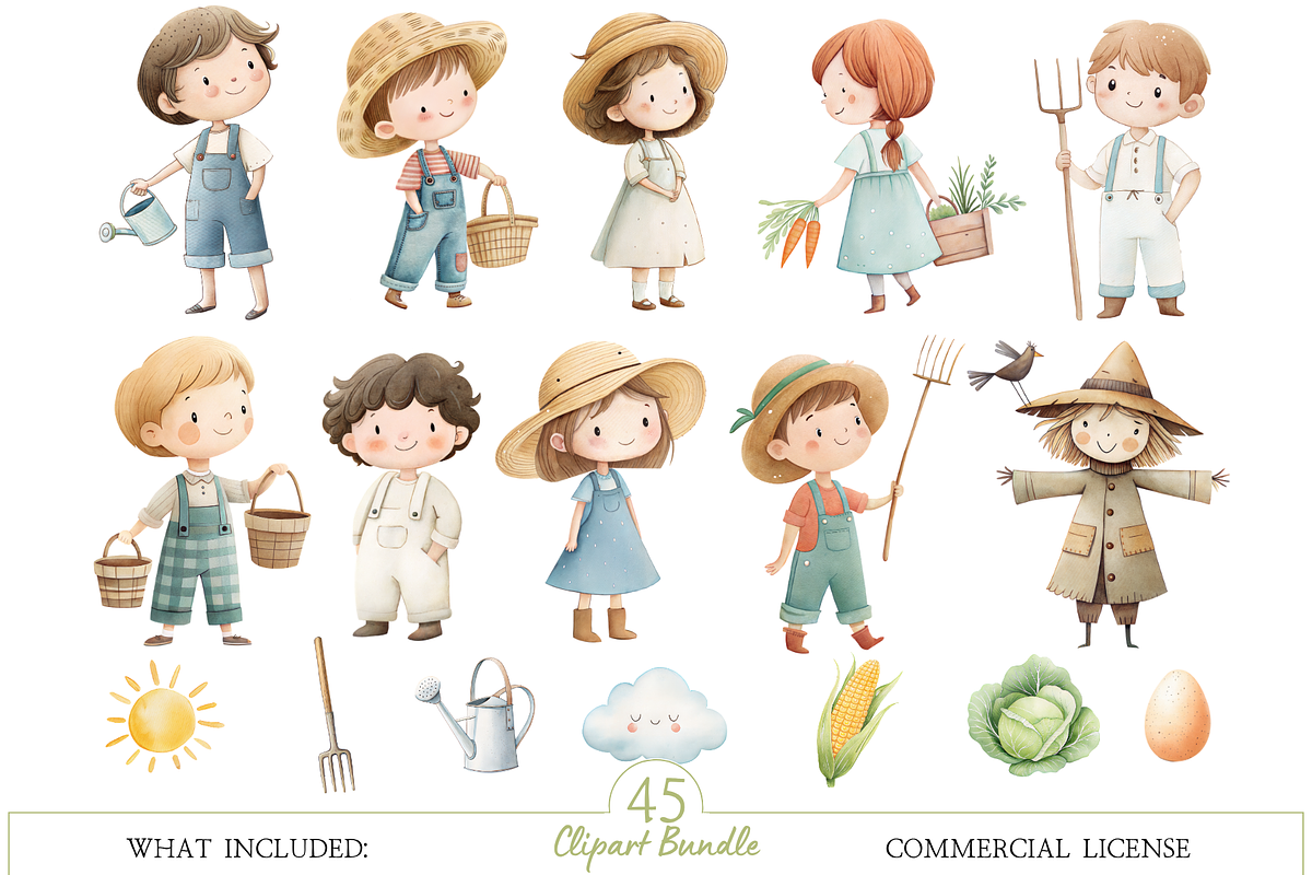 Little Farm Watercolor Clipart, an Illustration by MockupWizard (Photo 2 of 7)
