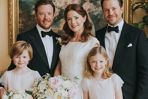 Bride and groom smiling, celebrating wedding together with happy, a Photo by Studio ANNA