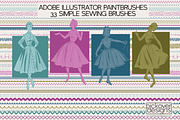 33 Simple Sewing Brushes-Illustrator, a Brush Add-On by Pickover Designs (Thumbnail 1 of 3)