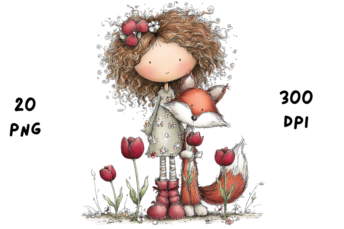 Whimsical Floral Girl & Fox Clipart, an Animal Illustration by GiraffeCreative (Photo 19 of 20)