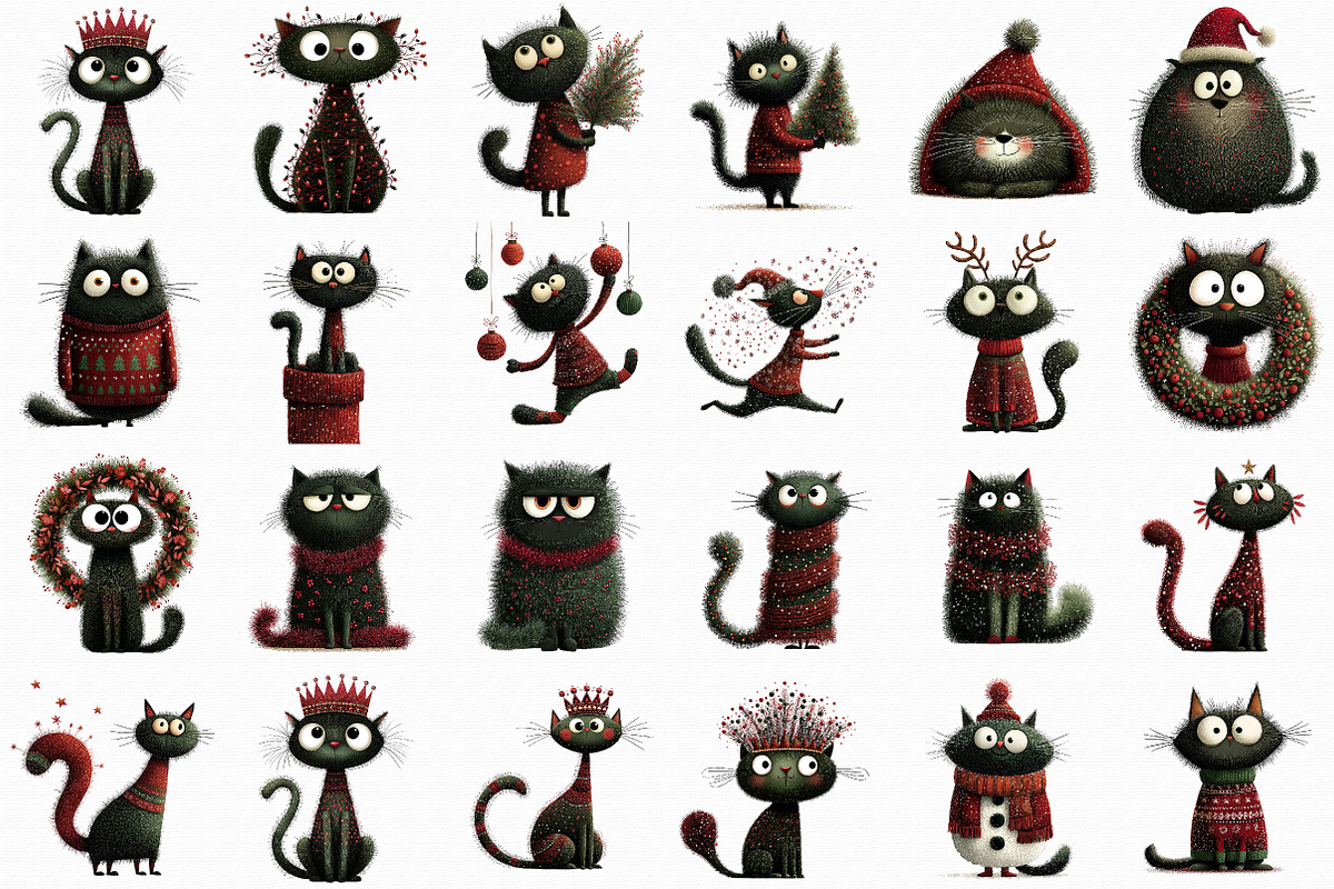 Quirky Christmas Cats Clipart, an Illustration by Libby Wishes (Photo 2 of 7)